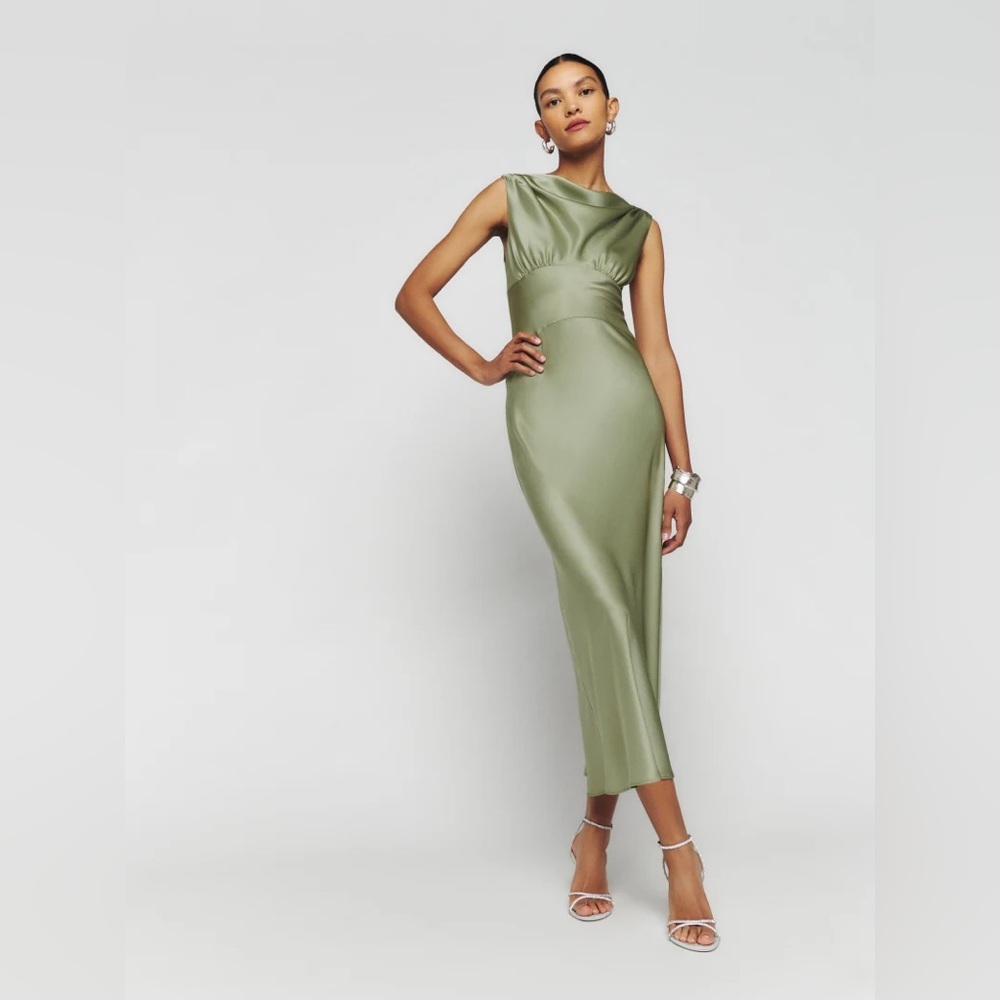 Reformation Dessa Satin Dress in Artichoke Size 0 NWT